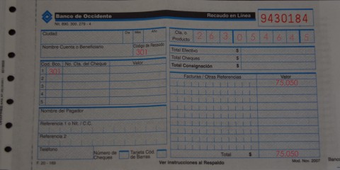 Bank Form from Banco Occidente